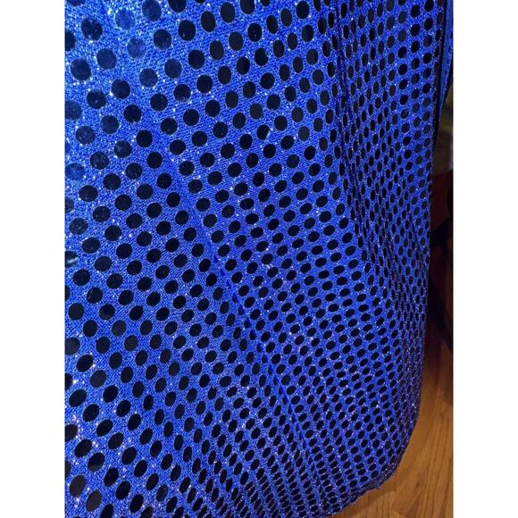 1990's LA Glow Blue Metallic Blingy Sequined Zipper Dress Gown Juniors 9/10 Prom - Picture 11 of 13